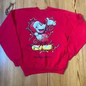 Hanes red Mickey Mouse Christmas lights graphic crew sweatshirt SIZE S